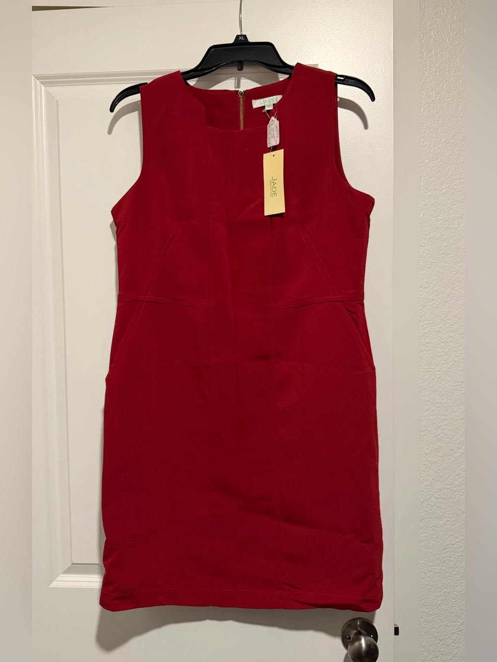 Jade Sleeveless Red Midi Sheath Dress